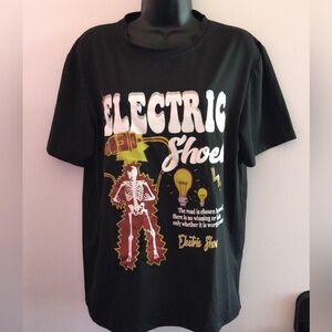 Black Graphic T-Shirt with Electric Shoe Design